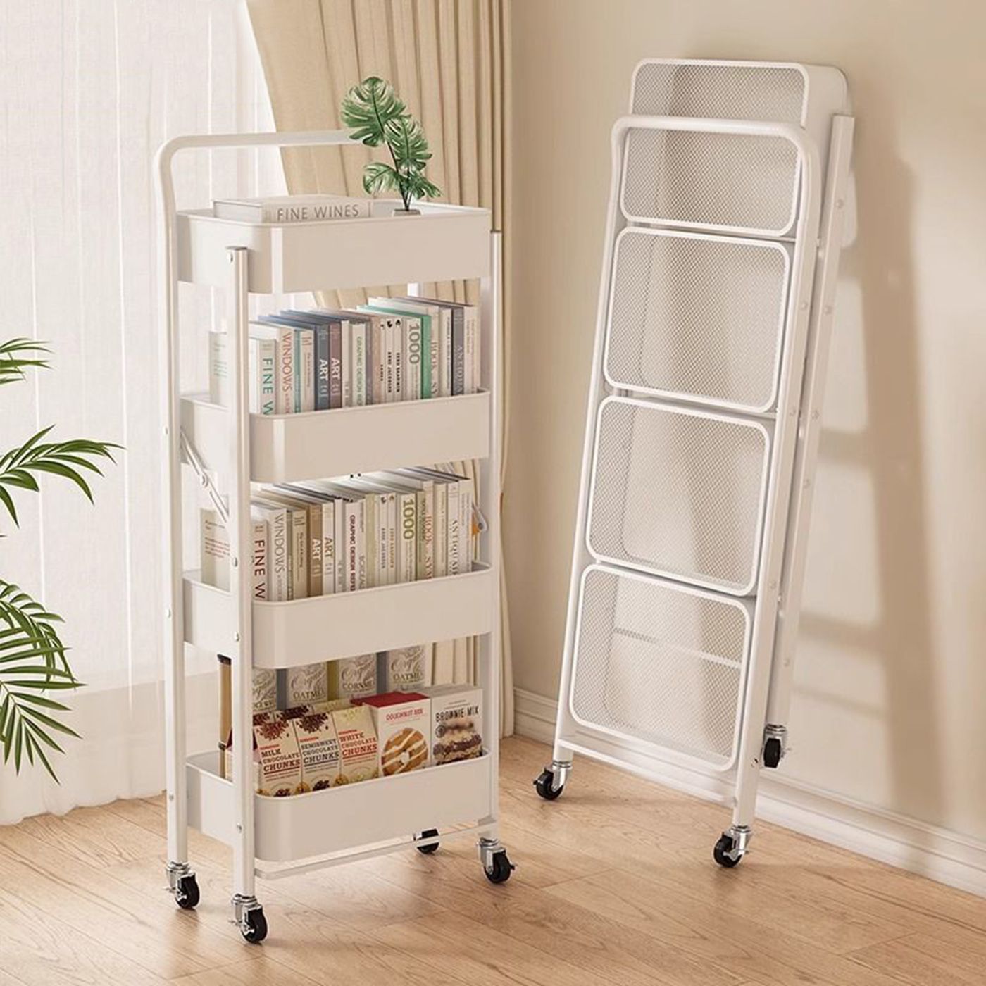 Kitchen Appliances In White - Carrito de Cocina Plegable con Ruedas,