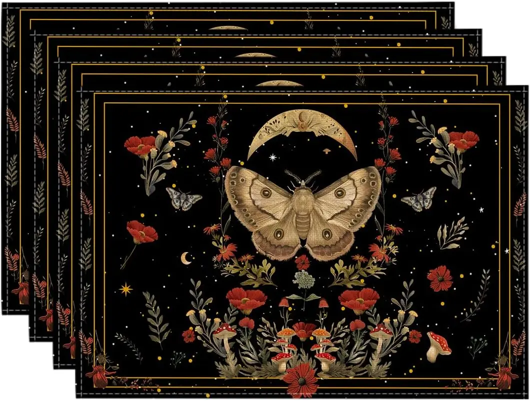 Kitchen Appliances Table - Manteles Individuales góticos Poppy Moth Moon,